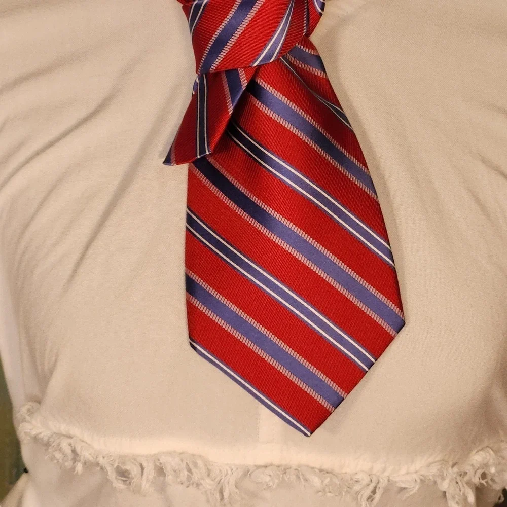 OS Neck Tie Red White Blue Striped Silk Excellent